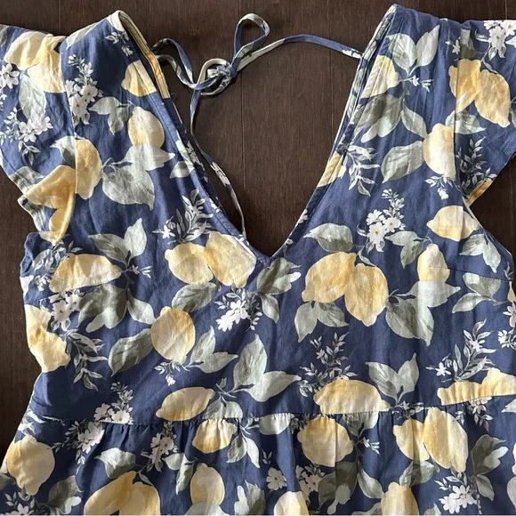 NWT Abercrombie & Fitch Dress Babydoll Linen Mini Dress Lemons Summer Size S - Picture 2 of 10
